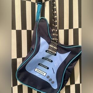 Blue Electric Guitar Shaped Music Bag Oxford Cloth Purse Crossbody